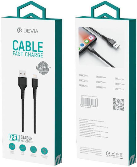 Devia Gracious Geflochten USB-A zu Lightning Kabel Schwarz 2m (DVCB-348693)