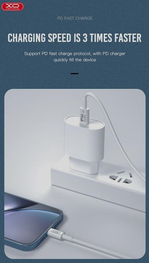 XO NB-Q189A USB-C to Lightning Cable 20W Λευκό 1m (16.005.0285)