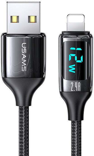 Usams SJ543 Braided / LED USB to Lightning Cable Μαύρο 1.2m (SJ543USB01)