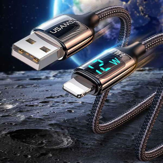 Usams SJ543 Braided / LED USB to Lightning Cable Μαύρο 1.2m (SJ543USB01)