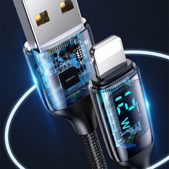 Usams SJ543 Braided / LED USB to Lightning Cable Μαύρο 1.2m (SJ543USB01)