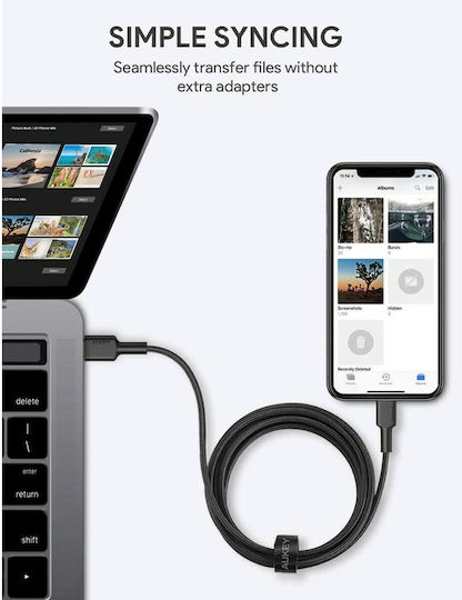 Aukey CB-CL03 Плетена USB-C към Lightning кабел Черен 2м (ITAN1004513)