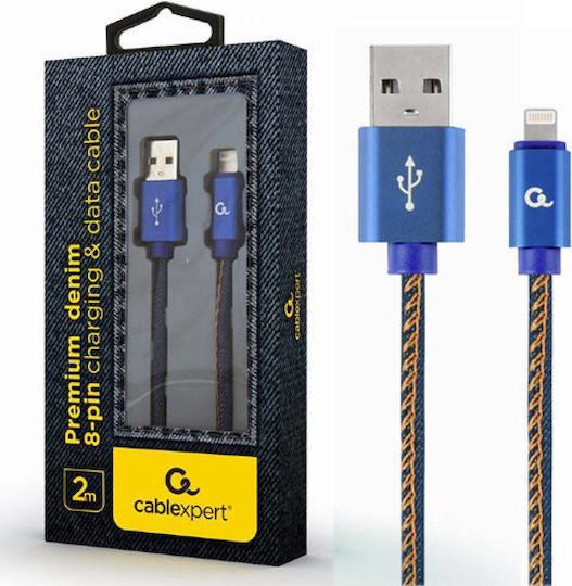 Gembird Jeans Geflochten USB-A zu Lightning Kabel Blau 2m (CC-USB2J-AMLM-2M-BL)