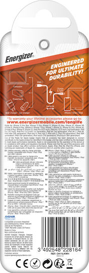 Energizer Braided USB-C to Lightning Cable Λευκό 1.2m (C411LKWH)