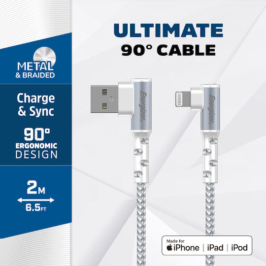Energizer Angle (90°) / Braided USB to Lightning Cable Λευκό 2m (C710LKWH)