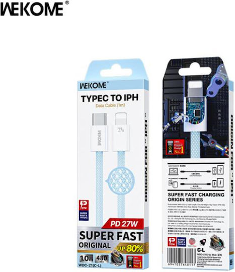 WK Wdc-21 Braided USB-C to Lightning Cable 27W Μπλε 1m