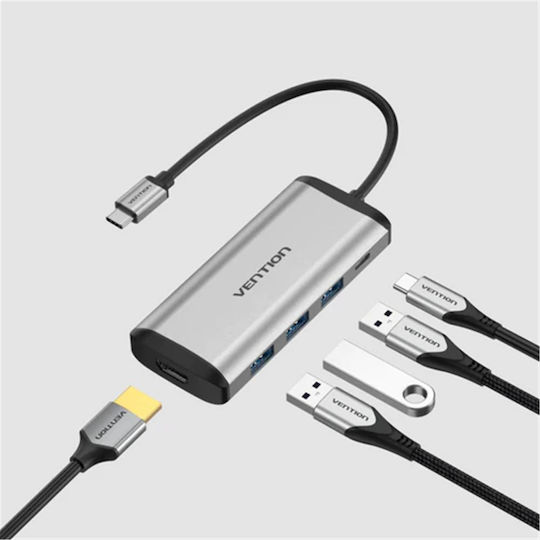 Vention CNBHB USB-C Docking Station with HDMI 4K PD and Support for 2 Monitors Gray