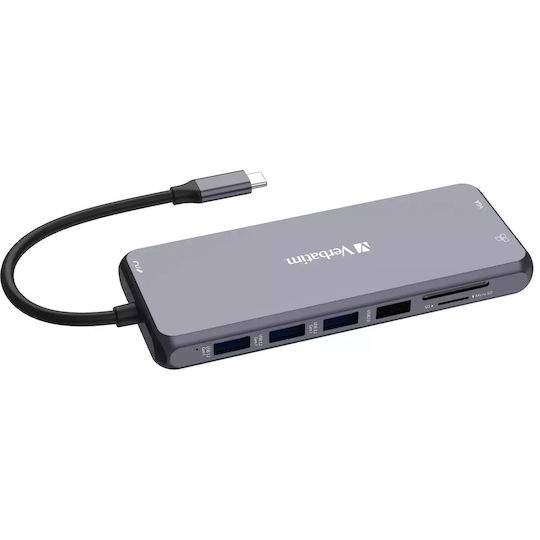 Verbatim USB-C Pro CMH-14 USB-C Docking Station mit HDMI 4K PD Ethernet und Verbindung 3 Monitore Gray