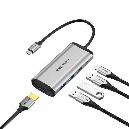 Vention CNBHB USB-C Docking Station with HDMI 4K PD and Support for 2 Monitors Gray