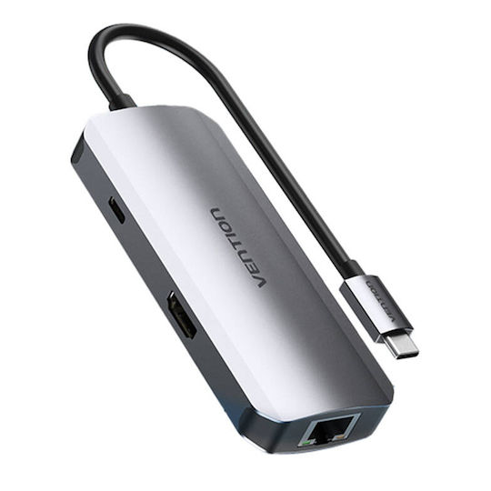 Vention TOHHB USB-C Docking Station με HDMI 4K PD Ethernet και συνδεση 2 Οθονών Γκρι