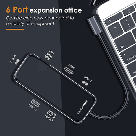 Cabletime USB-C Docking Station mit HDMI 4K PD Ethernet Schwarz (CT-CMHD61G)