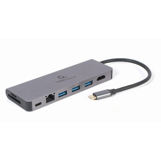Cablexpert USB-C Docking Station με HDMI 4K PD Γκρι (A-CM-COMBO3-03)