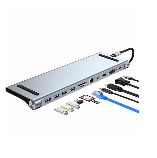 Andowl Q-HU990 USB-C Докинг станция с HDMI 4K PD Ethernet Сребрист