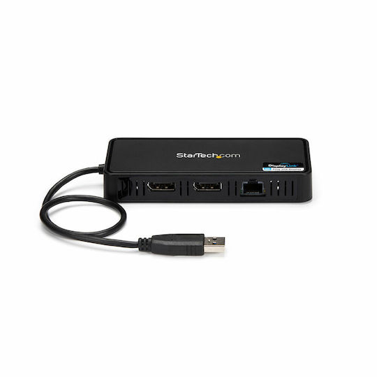 StarTech USB-A Docking Station με DisplayPort 4K Ethernet και σύνδεση 2 Οθονών Μαύρο (USBA2DPGB)