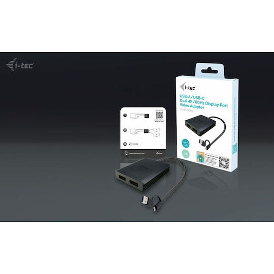 i-tec USB-A / USB-C Docking Station mit DisplayPort 4K und Verbindung 2 Monitore Schwarz