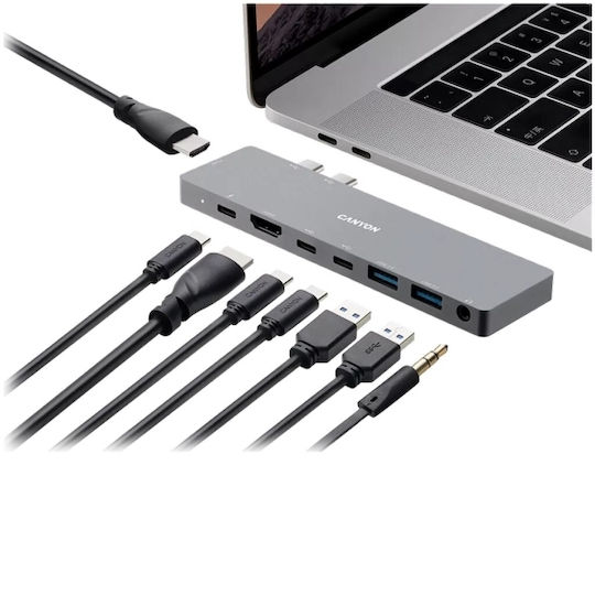 Canyon Docking Station with Dual USB-C HDMI 4K PD and Screen Connections for 2 Monitors Grey