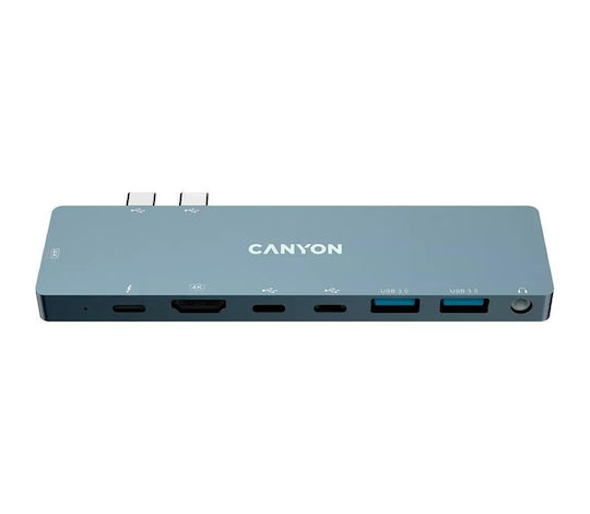Canyon Docking Station with Dual USB-C HDMI 4K PD and Screen Connections for 2 Monitors Grey