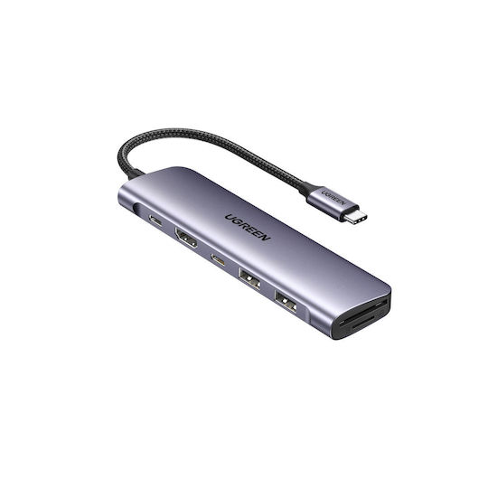 Ugreen CM195 USB-C Докинг станция с HDMI 4K PD Сив