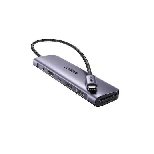 Ugreen CM195 USB-C Докинг станция с HDMI 4K PD Сив