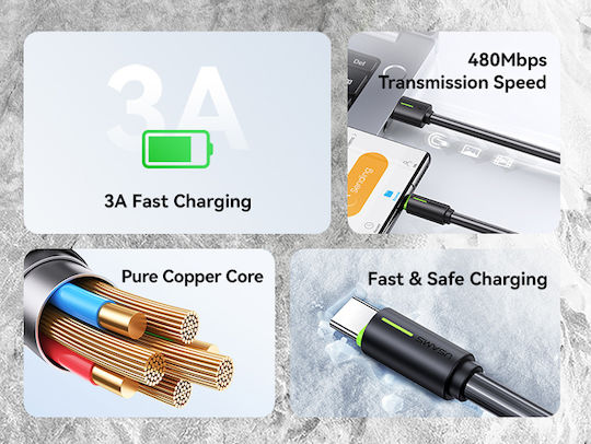 Usams USB 2.0 Cable USB-C male - USB-C 18W Μαύρο 1m SJ732USB01