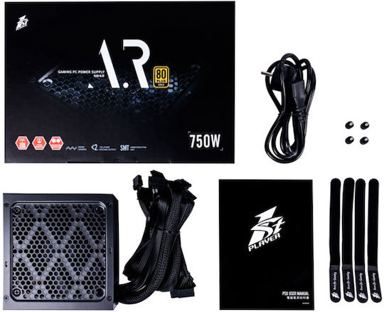 1STPLAYER 750W Schwarz Computer-Netzteil Voll verkabelt 80 Plus Gold (PS-750AR)