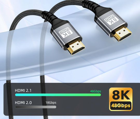 Naxius HDMI 2.1 Ultra High Speed 48Gbps 4K 120Hz HDR VRR Cable HDMI Male - HDMI Male 5m Black
