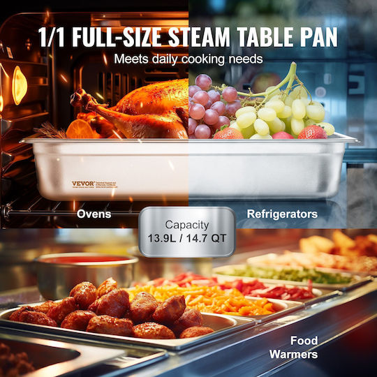 Vevor Full Size Pan Hotel Steam Table Pan Stainless Steel 4" Deep
