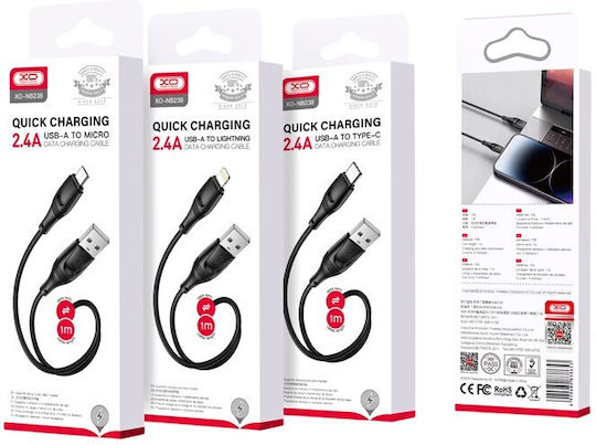 XO NB238 Regulär USB 2.0 auf Micro-USB-Kabel Schwarz 1m (16.005.0358) 1Stück