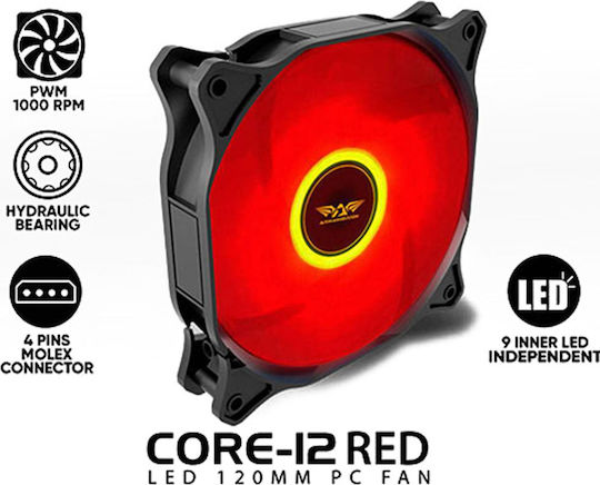 Armaggeddon CORE12-R Корпусен вентилатор 120мм с Червено осветление и връзка 4-пинов молекс 1бр Черен