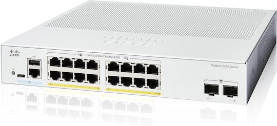 Cisco Catalyst C1200-16P-2G Managed L2 PoE+ Switch with 18 Gigabit (1Gbps) Ethernet Ports and 2 SFP Ports