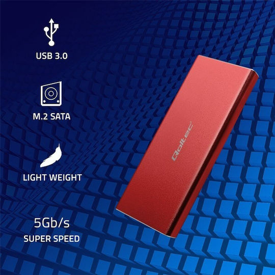 Qoltec Case for Hard Drive M.2 SATA III with Connection USB 3.0 Red
