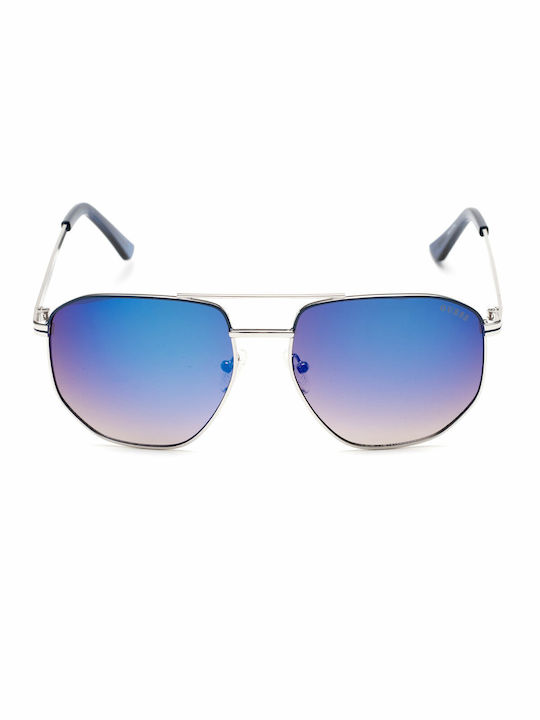 Guess Men's Sunglasses with Silver Metal Frame and Blue Gradient Lens GF5122 10C