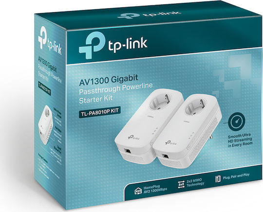 TP-LINK TL-PA8010P KIT v4 Powerline Διπλό για Ενσύρματη Σύνδεση με Passthrough Πρίζα και Θύρα Gigabit Ethernet