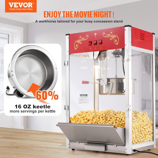 Vevor Commercial Popcorn Machine 1615W 56.6x39.2x86.2cm