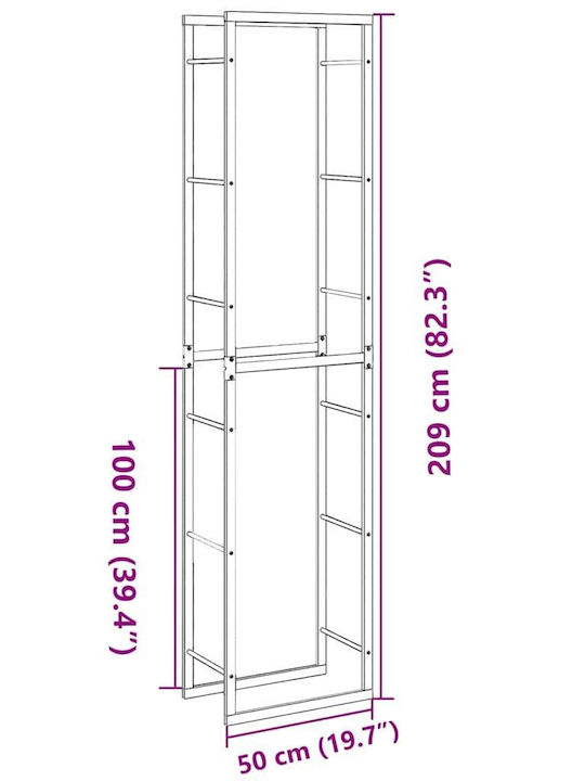 vidaXL Ξύλινο Ράφι Αποθήκευσης Ξύλων 50x30x209cm Μαύρο