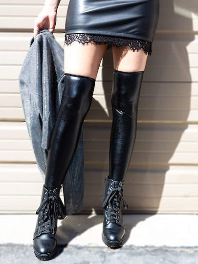 Leg Avenue Wet Look Thigh Highs Чорапи Black