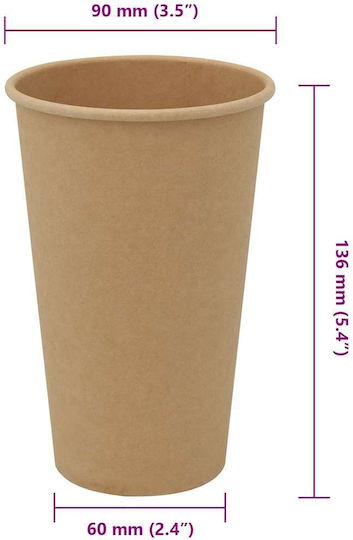 vidaXL Ποτήρι μιας Χρήσης Χάρτινo Καφέ 480ml 1000τμχ