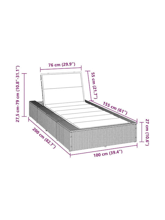Ξαπλώστρα Rattan με Μαξιλάρι Μαύρη 210x100x28εκ.