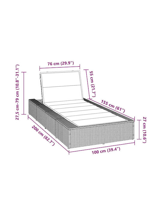 Liegestuhl Rattan mit Kissen Gray 210x100x28cm.