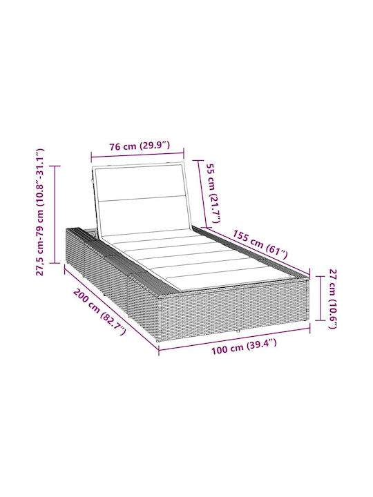 Șezlong Rattan cu Pernă Bej 210x100x28cm