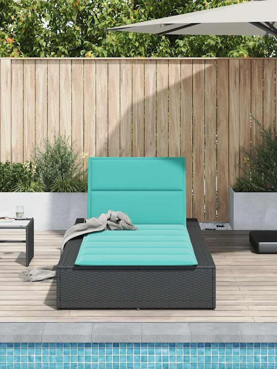 Șezlong Rattan cu Pernă Negru 210x100x28cm