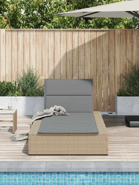 Șezlong Rattan cu Pernă Bej 210x100x28cm