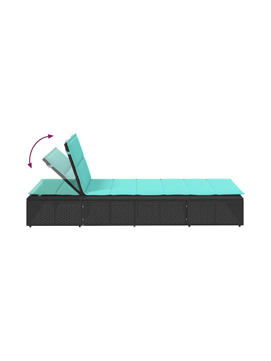 Șezlong Rattan cu Pernă Negru 210x100x28cm