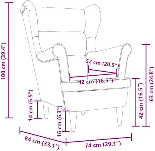 Armchair with Footstool White 74x84x100cm