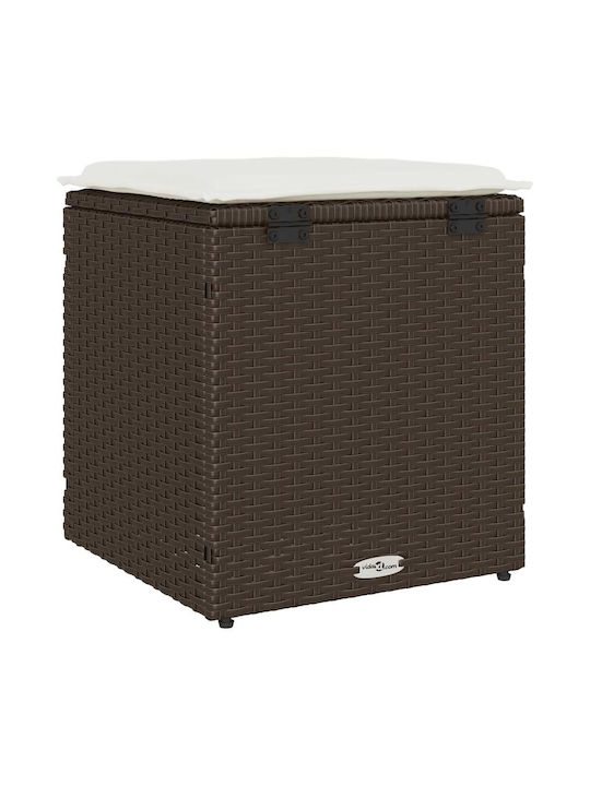 Garden Stool Cube Outdoor Rattan with Cushion Brown 2 Pieces 40x40x43cm