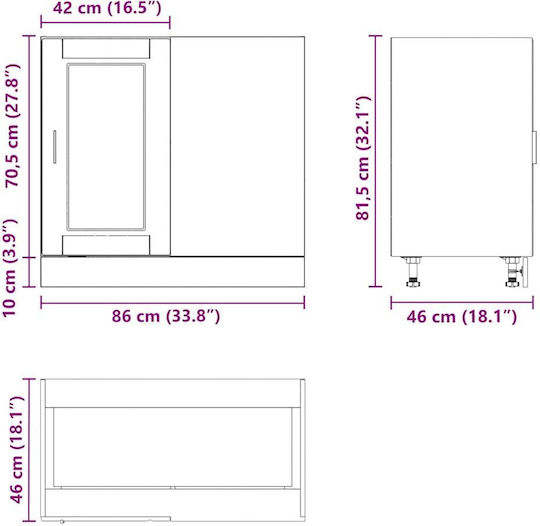 Eckschrank Boden White 86x46x81.5Stück