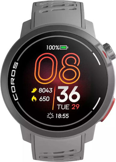 Coros Pace Pro GPS 46mm Smartwatch με Παλμογράφο (Γκρι)