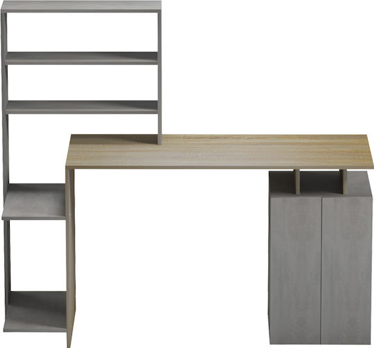 Γραφείο Meza με Βιβλιοθήκη 146.3x55x128.8εκ. Sonoma-γκρι Cement