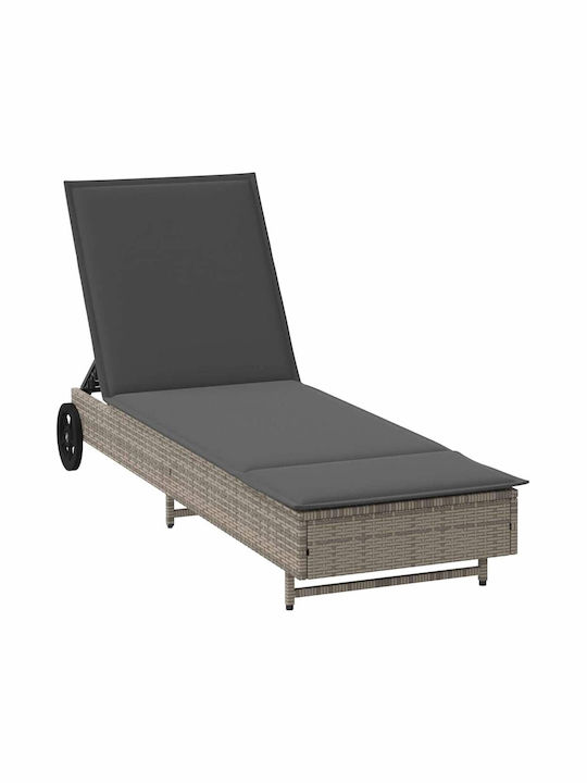 Ξαπλώστρα Rattan με Μαξιλάρι & Ρόδες 200x55x25.5εκ.