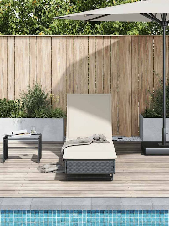 Deckchair Rattan with Cushion & Wheels Brown 200x55x25.5cm.